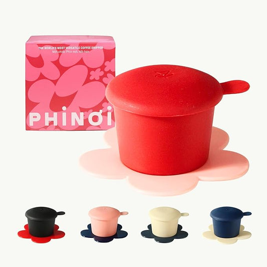 – Vietnamese Coffee Dripper – MIX COLORS – Pour Over Coffee Maker with Flower Design – Reusable Coffee Filter for Sustainable Brewing (Red + Pink)