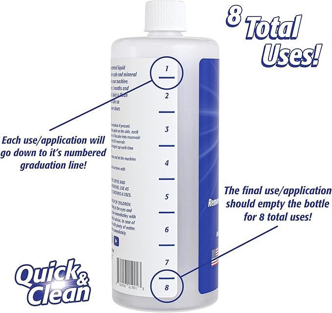 Quick & Clean 32oz. Descaler (8 Total Uses) - Made in the USA - Descaling Solution for Nespresso, Ninja, Delonghi, All Other Coffee and Espresso Machines…