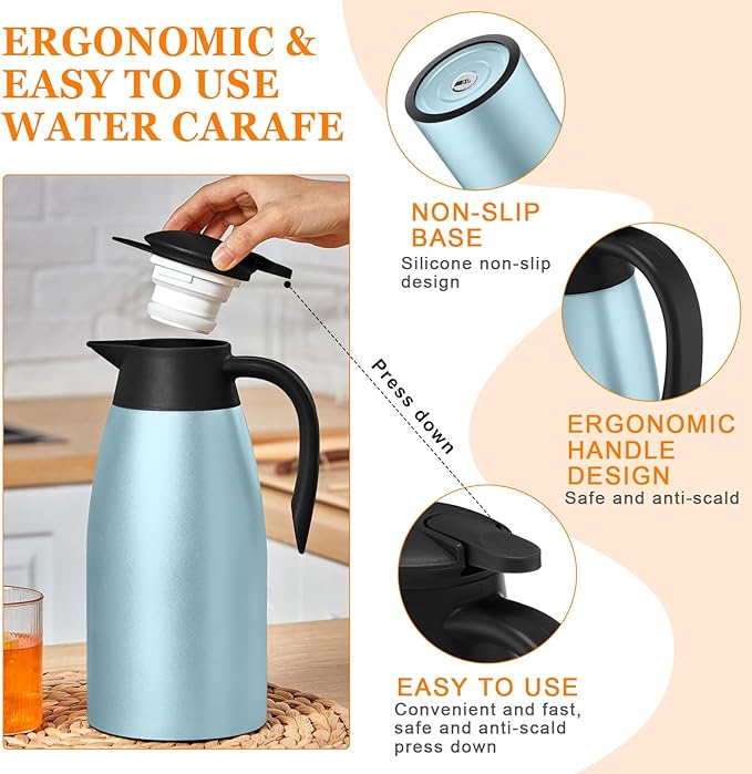 Norme 2 Pcs Thermal Coffee Carafe Insulated Stainless Steel Coffee Carafe for Hot Liquid Vacuum Thermal Pot Creamer Pitcher Dispenser with Brushes Keeping Hot Water Milk(Pink, Blue)