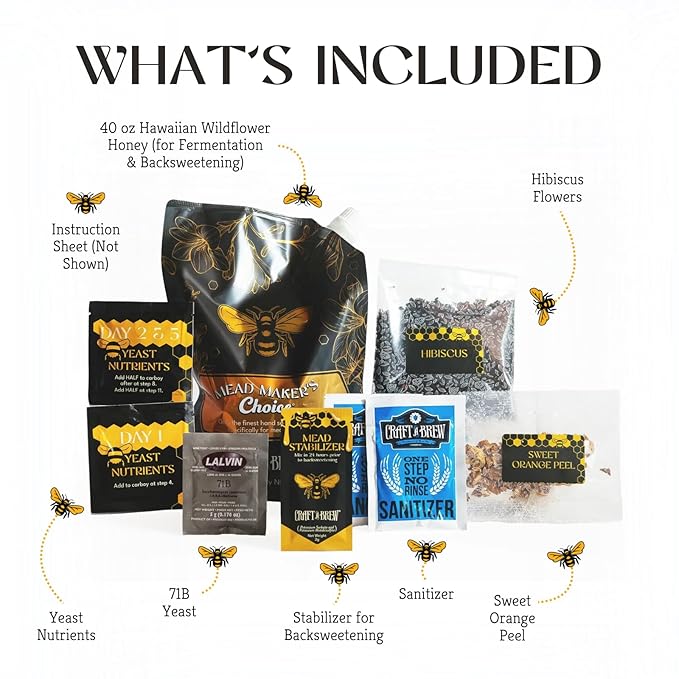 Craft A Brew - Mead Maker’s Choice - Hawaiian Hibiscus Mead Recipe Kit - Ingredients & Instructions for Mead Fermentation & Backsweetening – With Hawaiian Wildflower Honey - Makes 1 Gallon Still Mead