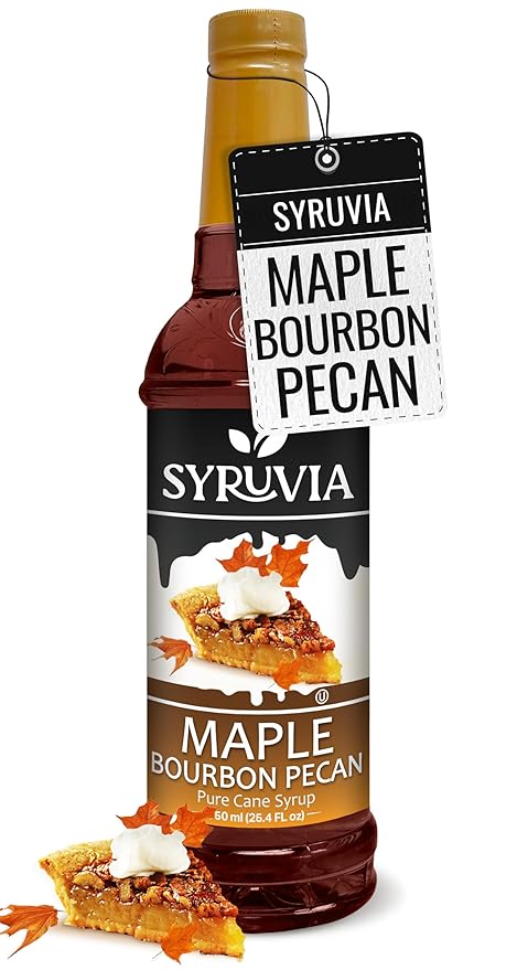 Syruvia Coffee Syrup, Maple Bourbon Pecan Flavored Syrup for Drinks, Lattes, and Desserts – 25.4 fl oz