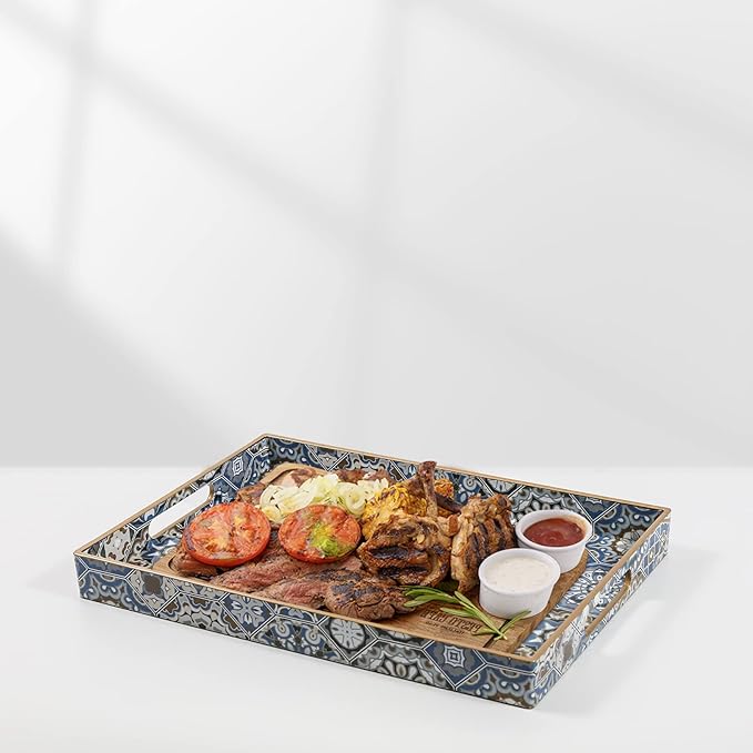 Boho Coffee Table Trays Serving Tray with Handles Large Tray for Ottoman Modern Decorative Tray for Living Room