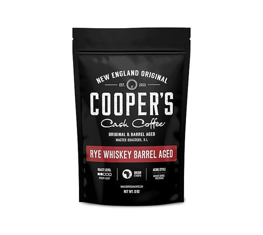 Rye Whiskey Barrel Aged Coffee, Single Origin Ethiopian Coffee Raw Beans Aged in Rye Whiskey Casks, Freshly Roasted, Battle Cry Whiskey, 2lb Bags, Ground