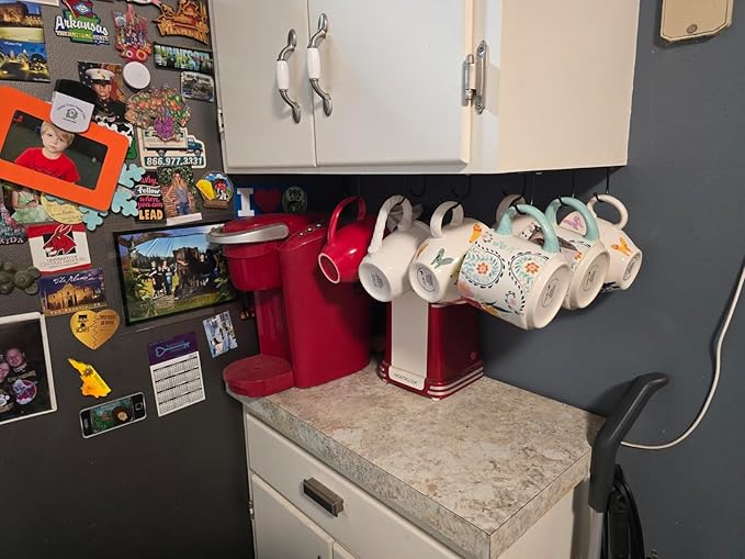 ECROCY Coffee Mug Holder Under Cabinet, Easy Screw Mounting, 3 Pack Mug Rack with Wide Hook Spacing, Sturdy Mug Hooks Space-Saving