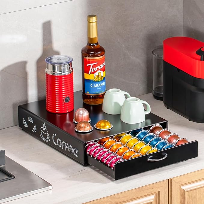 FlagShip for Nespresso Pod Holder Coffee Pod Drawer for Vertuo Pod Organizer Graffiti Style Large Capacity Fits All Size Vertuo Pods