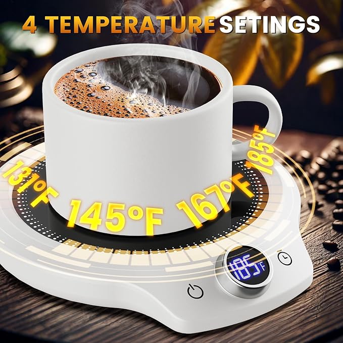 Fast Heating Mug Warmer - 4 Temp Settings & 1-12H Timer, Coffee Cup Warmer Plate for Desk Auto Shut Off, Ideal Beverage Warmer Gift for Coffee, Tea, Milk (White)