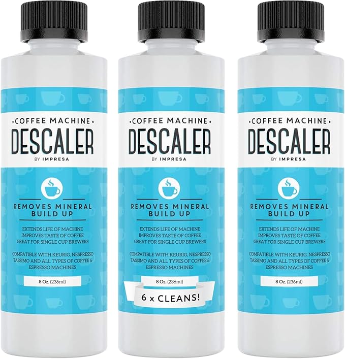IMPRESA Coffee Machine Descaler - Machine-Safe Formula & Descaling Solution - Universal Descaler for Coffee Maker Compatible with Keurig, Nespresso, Breville & More - 3 Pack, 6 Uses, Made in USA