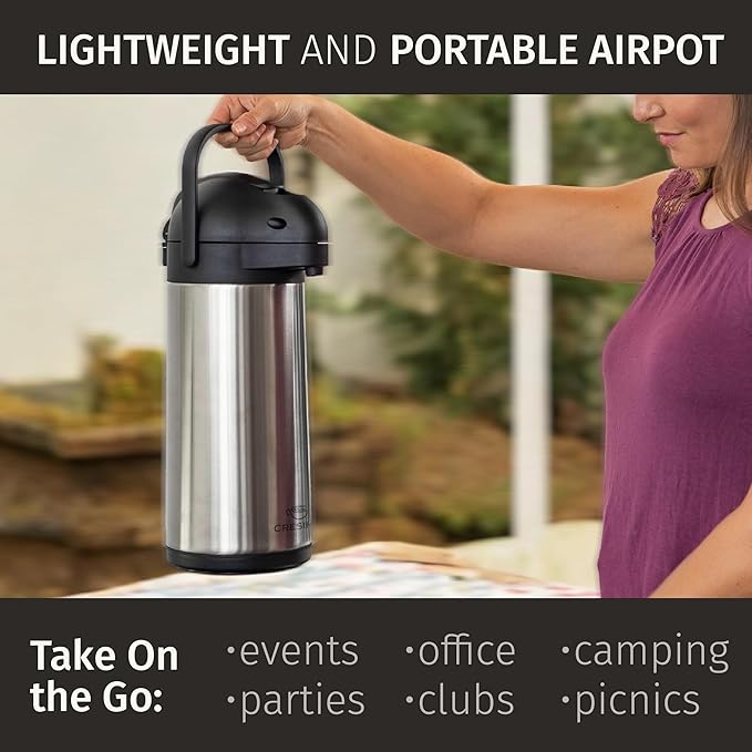 Cresimo Coffee Carafe with Pump - 102oz / 3L Airpot 12 Hours Large Hot Water Carafe, Cocoa Dispenser for Parties - Tea Flask, Insulated Stainless Steel Airpots for Hot Beverage Dispenser -Coffee Pump