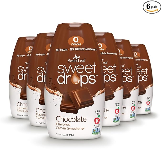 SweetLeaf Sweet Drops - Flavored Stevia Liquid Sweetener, Stevia Extract, Zero Calories, Gluten Free, Keto Friendly, Non GMO, Natural Flavors, Sugar Alternative - Chocolate, 1.7 Fl Oz (Pack of 6)