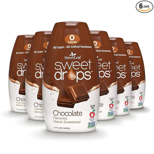 SweetLeaf Sweet Drops - Flavored Stevia Liquid Sweetener, Stevia Extract, Zero Calories, Gluten Free, Keto Friendly, Non GMO, Natural Flavors, Sugar Alternative - Chocolate, 1.7 Fl Oz (Pack of 6)