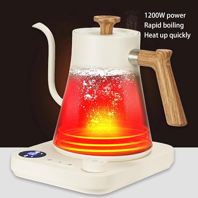 Gooseneck Electric Kettle,Electric Kettles, ±1℉ Temperature Control, Ultra-Quiet 304 Stainless Steel, for Coffee, Tea & Milk, Auto Boil Detection, 8 Safety Protections & Memory Function(white, 0.9L)