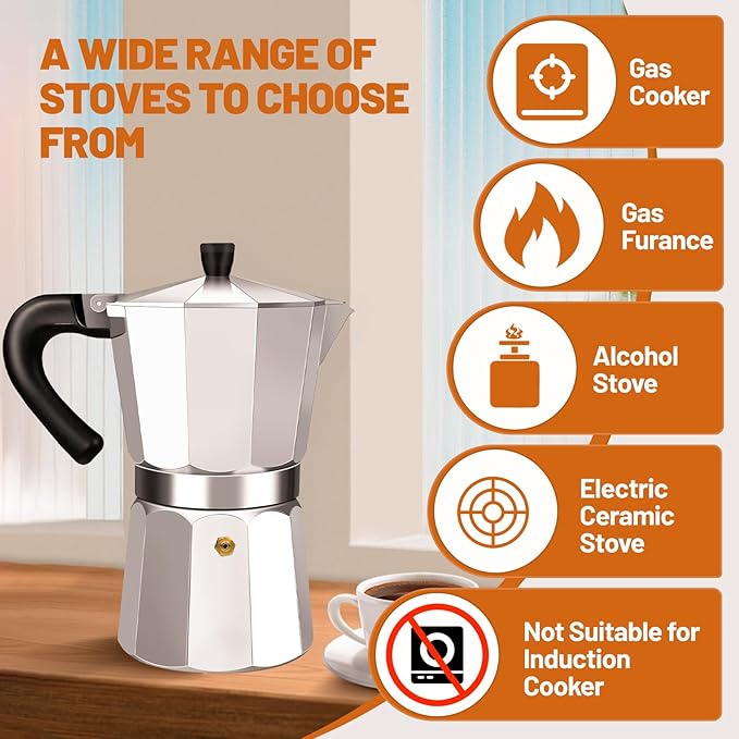12 Cup Aluminum Espresso Stovetop Moka Pot Express Coffee Maker Percolator Italian Classic Mocha Coffee Machine for Italian and Cuban Cafe Brewing for Home & Camping 600ml 20oz