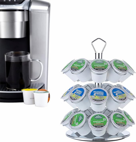 Rice rat K cup Holder Storage Coffee Capsules Pod Holder Carousel 3 Tier Compatible with 27 K-Cup Pods