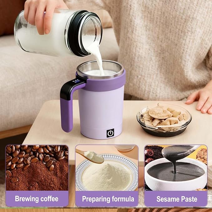 Automatic Magnetic Stirring Coffee Mug,2026 New Detachable Base Self Stirring Coffee Mug,Electric Mixing Cup with Lid Handle,Smart Mixing Cup for Milk Tea Coffee Chocolate (Purple)