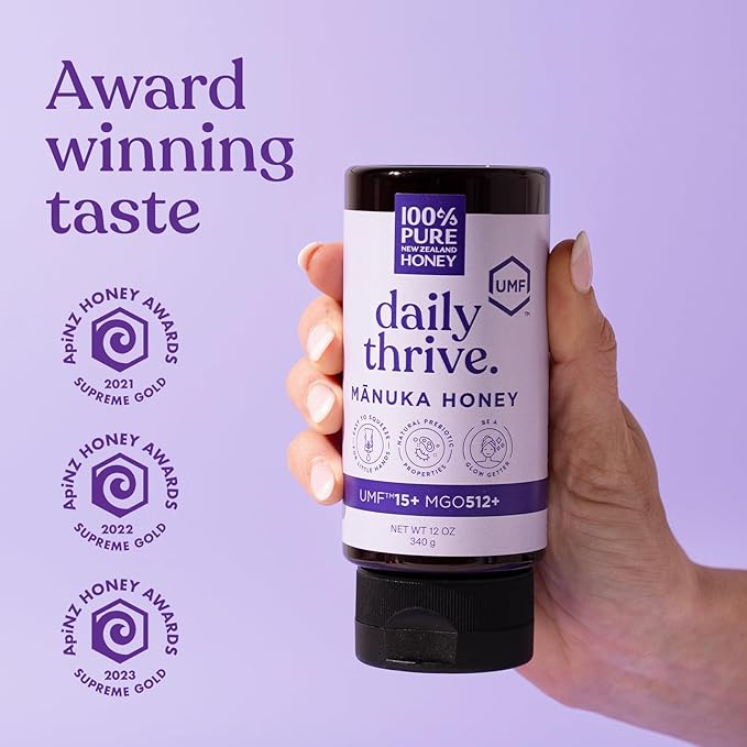 100% Pure New Zealand UMF 15+ MGO 512+ Manuka Honey Squeeze Bottle Raw & Unfiltered Certified Award Winning Silky Smooth Taste & Texture 12 Oz