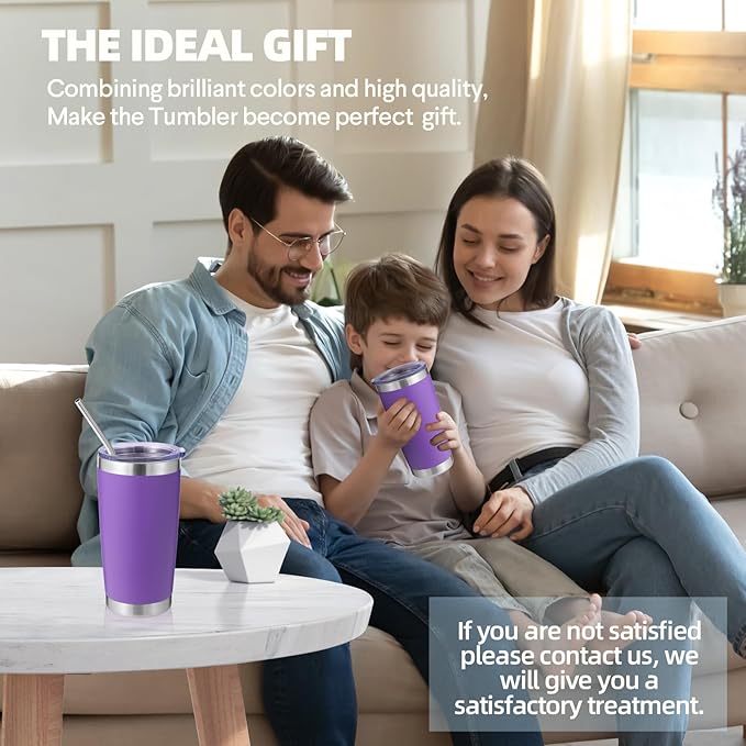 Volhoply 20oz Stainless Steel Tumbler with Lid and Straw Bulk 4 Pack,Double Wall Insulated Travel Iced Coffee Mug Fits Cup holder,Powder Coated Cups for Hot/Cold Drinks,Gifts for Women（Purple,4 Set）