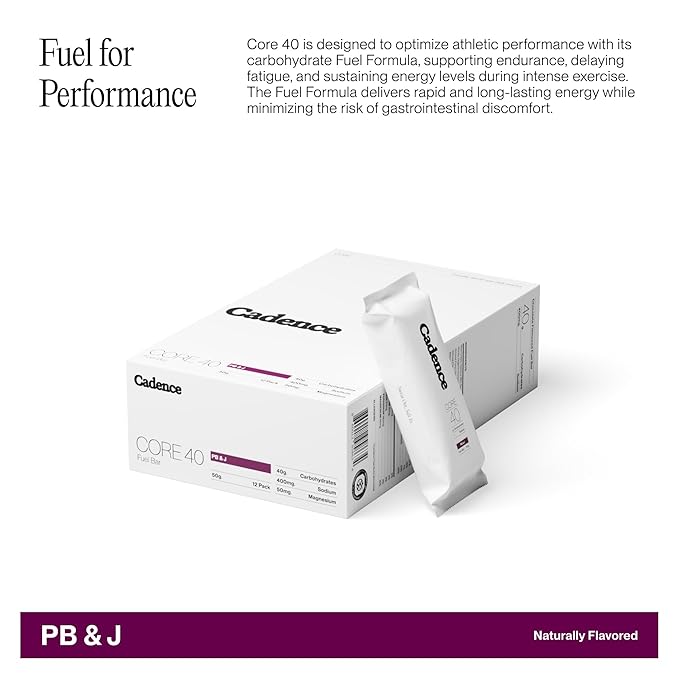 Cadence Peanut Butter & Jelly Energy Bar - Case (50g x 12) | 40g Carb Blend with Organic Dates & Honey | Electrolytes for Hydration & Recovery | Natural Ingredients | Vegan-Friendly Fuel for Endurance Sports