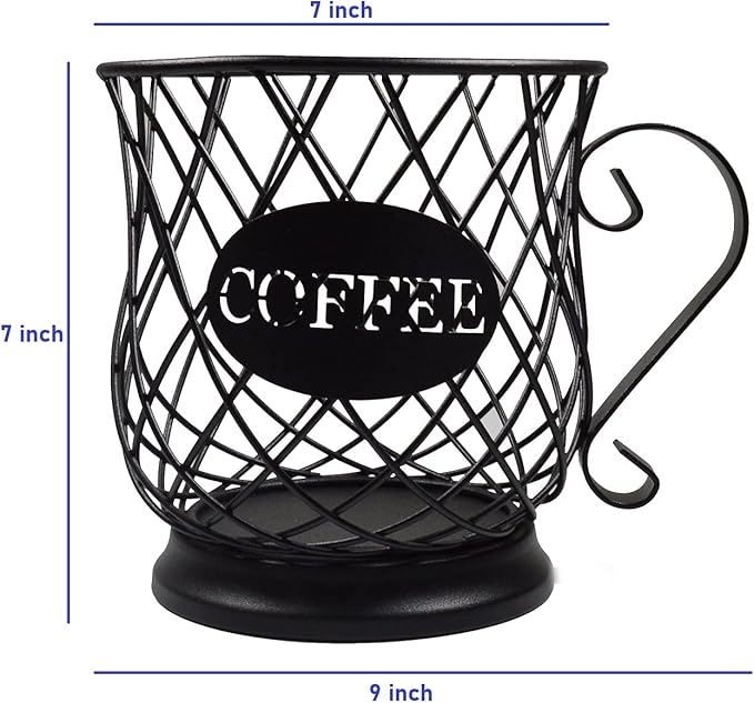 Coffee Pod Holder Mug Shape Multi Use K Cup Holder Coffee Station organizer Storage Wire Basket Food Storage for Counter Coffee Bar Black