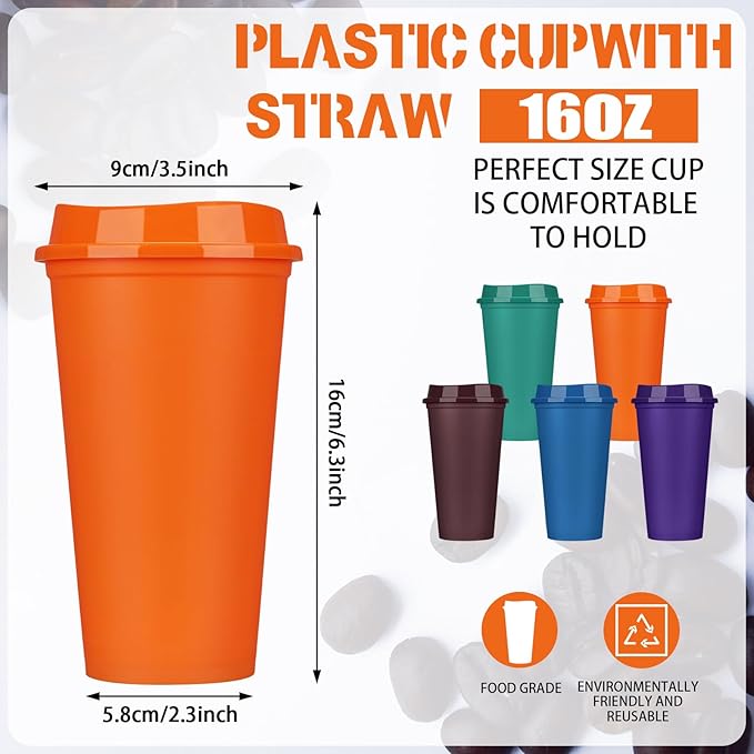 Domensi 30 Pack Reusable Coffee Cups with Lids 16 oz Disposable Travel Cups Bulk Plastic to Go Coffee Tumblers for DIY Hot Cold Drink Party Favors Coworker, Microwaveable (Colorful)