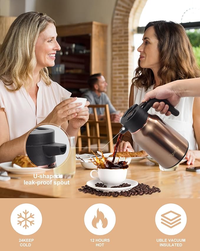 51 Oz Carafes for Hot Liquid, Stainless Steel Insulated Vacuum Thermal Coffee Carafes For Keeping Hot, 1.5 Liter Coffee Dispenser(Gold)