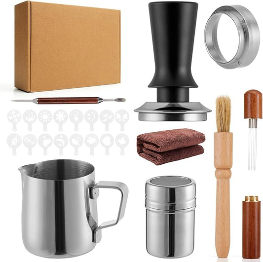 24pcs Espresso Tamper Set, Barista Tools Kit for Coffee Machine, Spring-Loaded 304 Stainless Steel Base 30lbs Coffee Calibrated Tamper Tools for Enjoying cafes Home Office hotels(53mm)