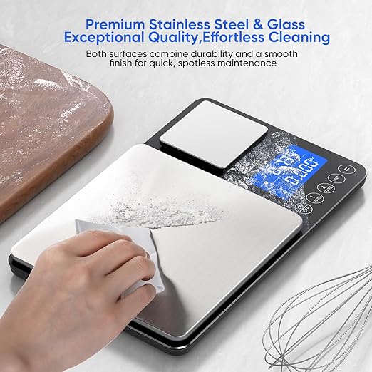 Dual Platform Food Kitchen Scale with 0.1g/0.001oz High Precision, 15kg/33lb Bakery Scale, Dual Accuracy Kitchen Scale for Sourdough Bread, Baking and Cooking with 7 Unit Tare and Totalizer