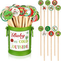 121 Pcs Christmas Wooden Coffee Stirrers with Holder and Wood Cocktail Coffee Stir Sticks Baby It's Cold Outside Disposable Drink Stirrers for Stirring Hot Restaurant Home Office(Green)