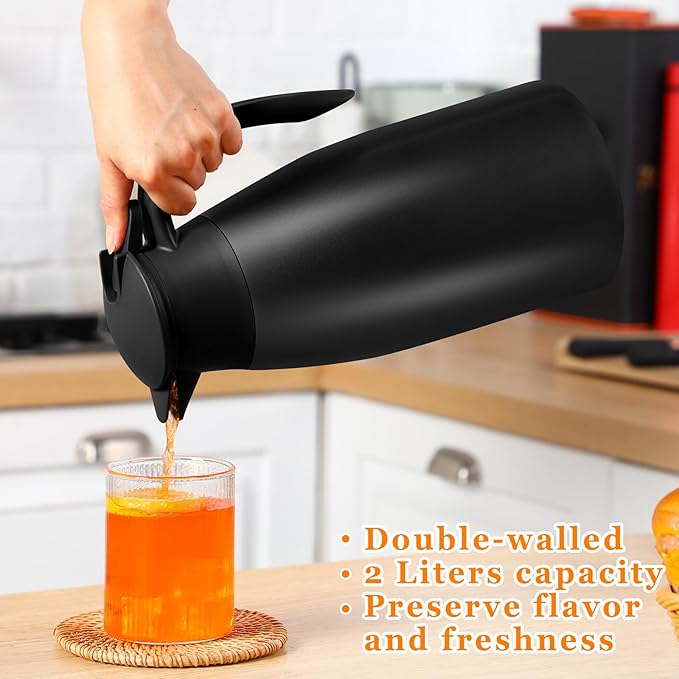 Norme 2 Pcs Thermal Coffee Carafe Insulated Stainless Steel Coffee Carafe for Hot Liquid Vacuum Thermal Pot Creamer Pitcher Dispenser with Brushes Keeping Hot Water Milk(Black, White)