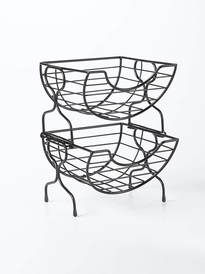 Nifty Single-Serve Wire Coffee Basket – Stacked Two-Tier Coffee Pod Storage Holder, Compatible with K-Cups, Home or Office Kitchen Counter Organizer, Modern Black Design