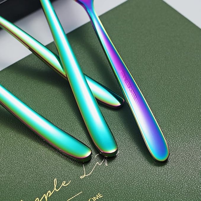 Rainbow Dinner Spoons 6 Piece, 8.1'' Stainless Steel Tablespoons, Soup Spoons, Dessert Spoons, Spoons Silverware for Home, Kitchen or Restauran,Dishwasher Safe