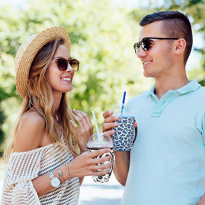 3 Pack Iced Coffee sleeve Insulated Neoprene Cup Sleeves with handle For Cold Drinks Beverages, Reusable Cup Holder for 16oz-32oz Coffee Cups (Disco Cherries)