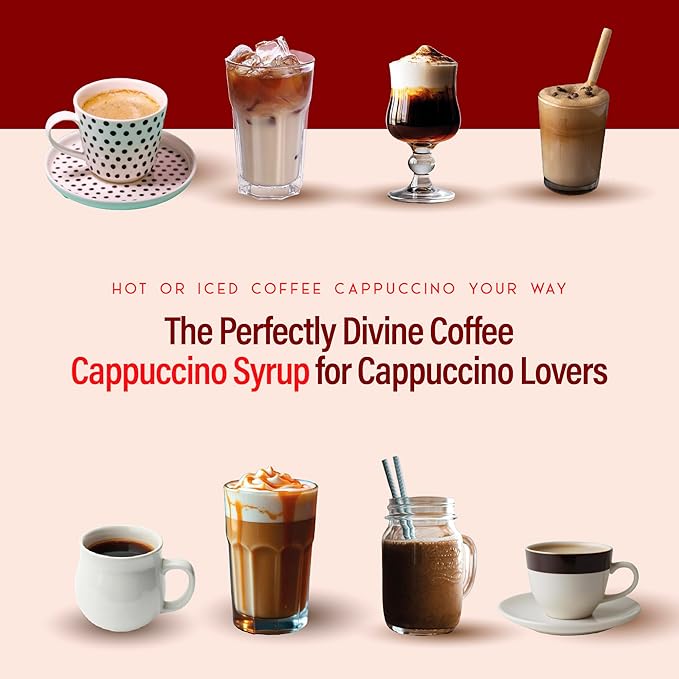 RIO Cappuccino Flavoring Coffee Syrup for Hot or Iced Drinks and Desserts, Rich and Creamy Flavoring Sweetened with Pure Cane Sugar, Barista-Grade  Flavor Syrups For Coffee Drinks at Home & Work - 700ml
