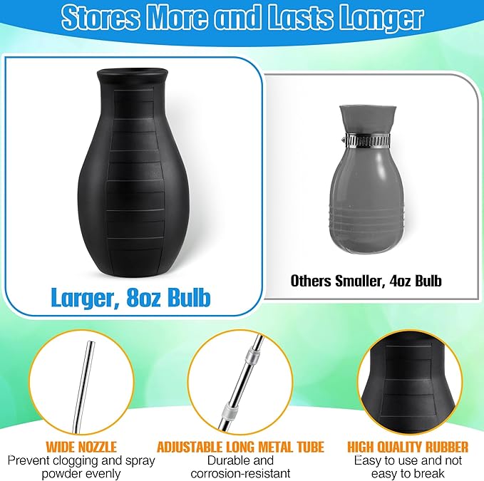 Diatomaceous Earth Powder Duster, Longer 9" to 22" Retractable Garden Powder Applicator Dispenser, 8 oz Bulb Duster Sprayer Insect for Home Organic Gardening Agricultural Supply(Black,2 Pcs)