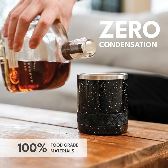 Elemental Recess Lowball Tumbler, 10oz Triple Wall Stainless Steel Cup with Non-Shattered Tritan Lid, Insulated Whiskey Glass, Insulated Coffee Tumbler Mug for Hot & Cold Drinks - Black Speckle