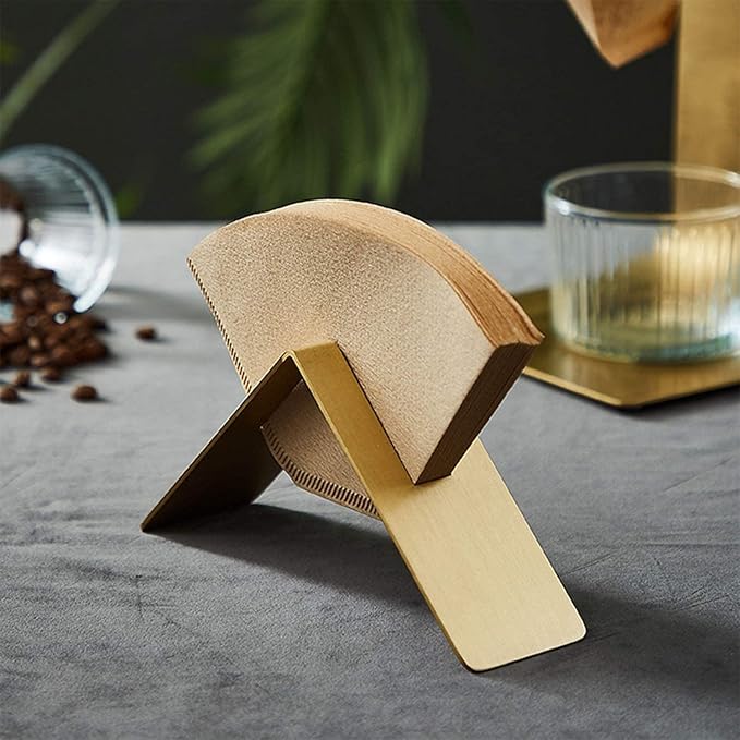 MIAO JIN Coffee Filter Paper Holder,Stainless Steel Coffee Paper Storage Container Dispenser Rack Coffee Filter Stand (Gold)