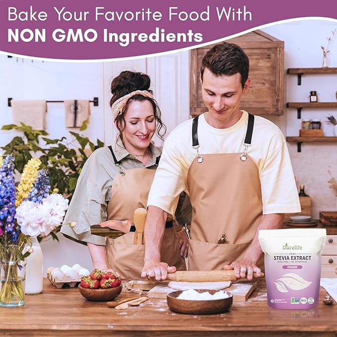 Durelife 100% Pure stevia extract sweetener | No Erythritol, NON-GMO Project Verified, No Fillers, Zero Calorie Sugar Substitute | No Aftertaste | Micro-Spoon Included (16 Ounce (Pack of 1))