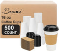 Lamosi 500 Pack 16 oz Disposable Coffee Cups with Lids and Sleeves, White Leak-Proof To Go Coffee Cups with Lids, Hot/Cold Beverage White Drinking Cup for Home, Office, Parties, Travel
