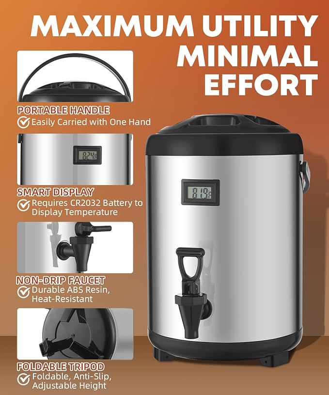 Insulated Beverage Dispenser with Spigot,2.2 Gallon/8L Coffee and Drink Server,Non-electric Thermal Hot and Cold Beverage Dispenser for Juice Chocolate Tea Milk