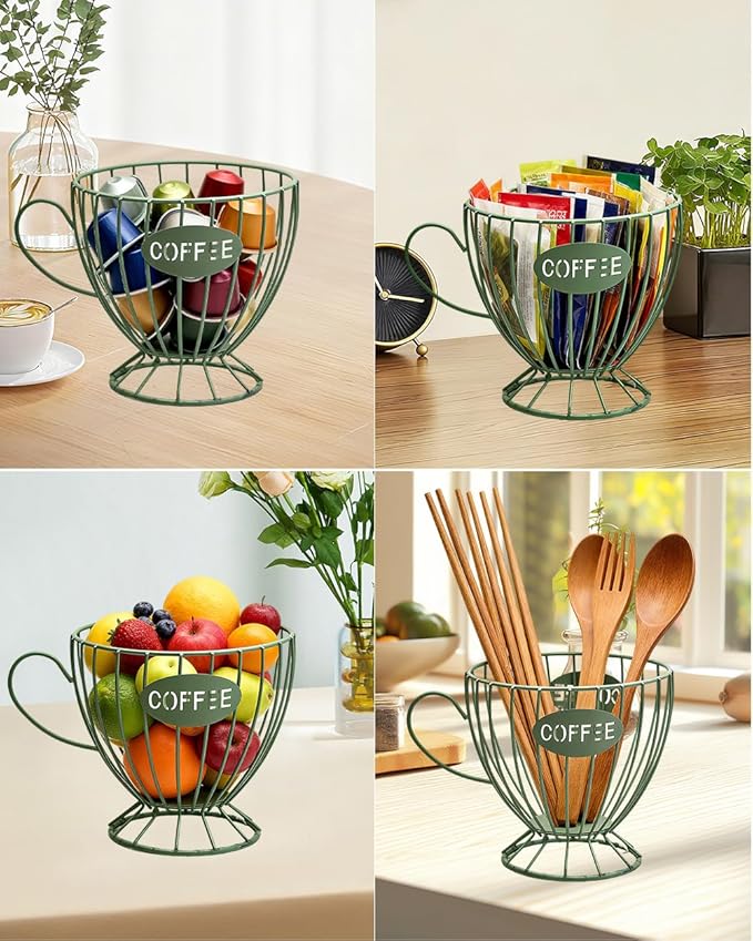 Coffee Pod Holder Large Capacity Coffee Pod Storage Metal Kitchen Countertop Organizer for Home Office Green