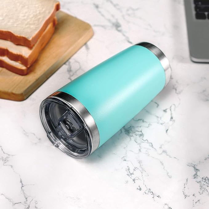 COMOOO 20oz 6 Pack Double Wall Vacuum Insulated Travel Mug, Stainless Steel Tumbler with Lid, Durable Powder Coated Insulated Coffee Cup for Cold & Hot Drinks (Light Blue, 6 Pack)