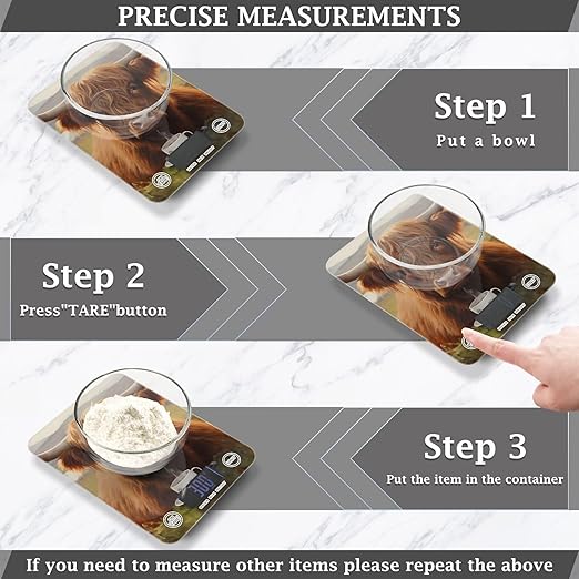Digital Food Scale Coffee Highland Cow Grass – Fashion Design, 11lb/0.01oz, Tempered Glass, Kitchen Scales with LCD Display for Baking & Cooking, Batteries Not Included