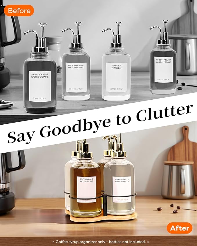 Rotating Coffee Syrup Organizer, Syrup Bottle Holder for Coffee Syrup Dispenser 16.9oz, Bamboo Coffee Syrup Rack for Coffee Bar Station Countertop, Coffee Bar Accessories(Syrup Rack Only)