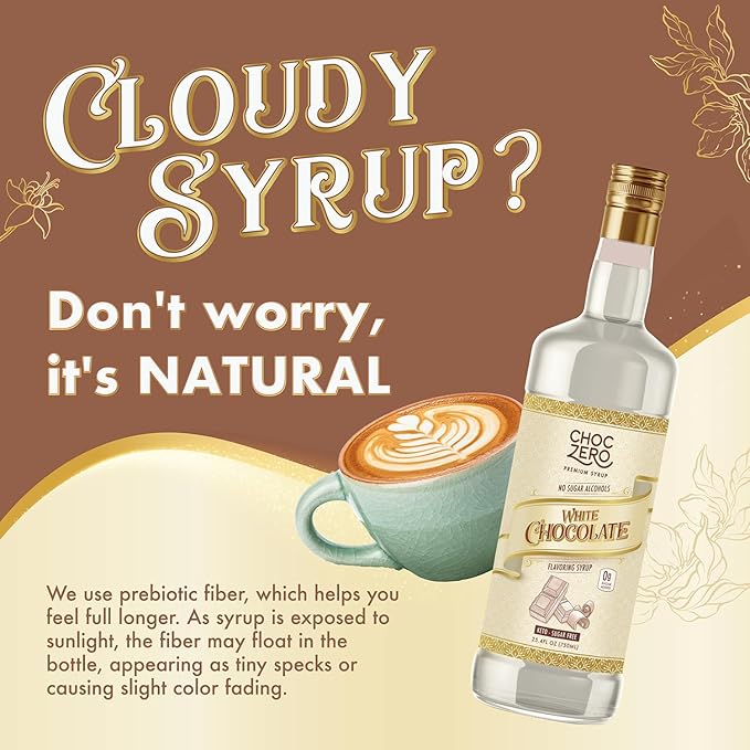 ChocZero Sugar Free White Chocolate Syrup for Coffee - Latte Flavoring Syrups - Keto Friendly, Zero Sugar, 25.4 Ounces (Pack of 1)