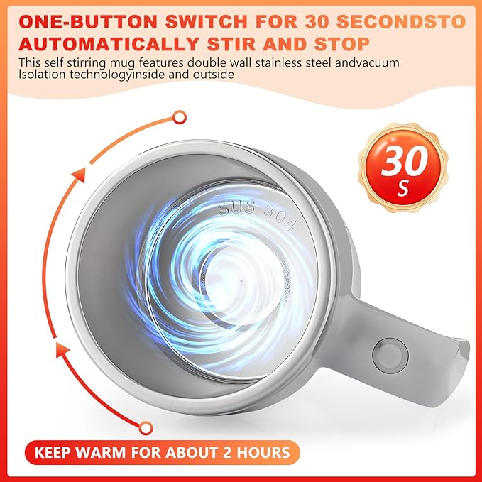 Automatic Self-Stirring Coffee Mug, Automatic Mixing Coffee, Milk, Protein Powder, Chocolate, Cocoa, Stainless Steel Material Suitable for Home, Office, and Travel, Exquisite Gifts (white)