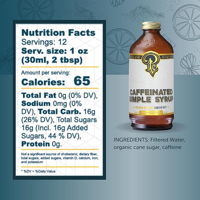 Portland Syrups - Caffeinated Simple Syrup - Premium Beverage Concentrate for a Boost of Clean Energy - Add to Soda, Cocktails, Tea, Coffee Drinks, and More - 12 oz with 24 Servings (Pack of 2)