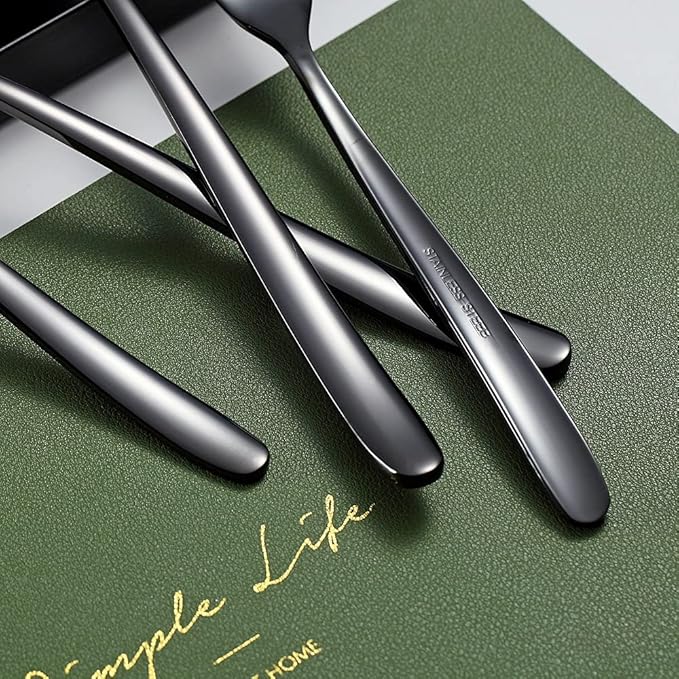 Black Dinner Spoons 6 Piece, 8.1'' Stainless Steel Tablespoons, Soup and Dessert Spoons, Silverware for Home, Kitchen or Restaurant, Dishwasher Safe