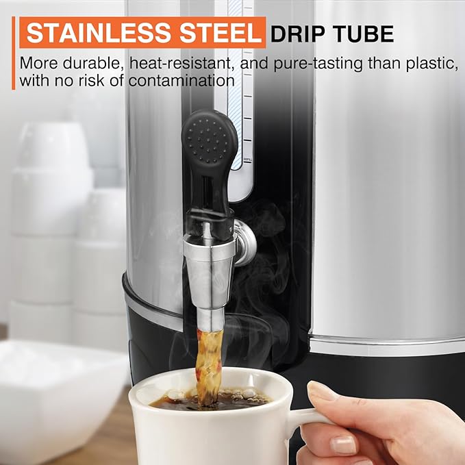 50-Cup Commercial Coffee Urn - Stainless Steel Double-Wall Coffee Maker with Percolator & Keep-Warm Function - Ideal for Events, Offices, Parties, and Catering (50 Cups - Double Layer)
