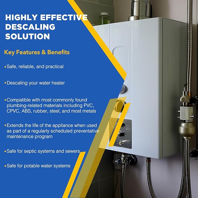 2 Pack Tankless Water Heater Descaler - Quart (64 oz) Premium Tankless Water Heater Systems, Highly Effective Descaler Restores Heating Efficiency, Easy Use