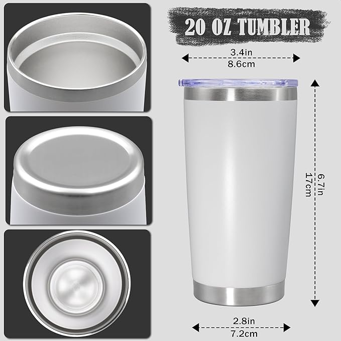 20 oz Tumbler Coffee Travel Tumblers Bulk with Lid Stainless Steel Double Wall Vacuum Insulated Mug Powder Coated Cups fit Car Cupholder for Hot and Cold - White, 12Pack