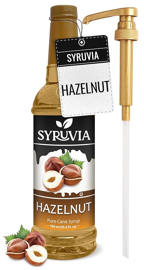 Syruvia Coffee Syrup, Hazelnut Flavored Syrup for Drinks, Lattes, and Desserts – 25.4 fl oz, With Pump